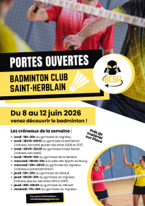 Venez tester le badminton aux Portes Ouvertes du BCSH!