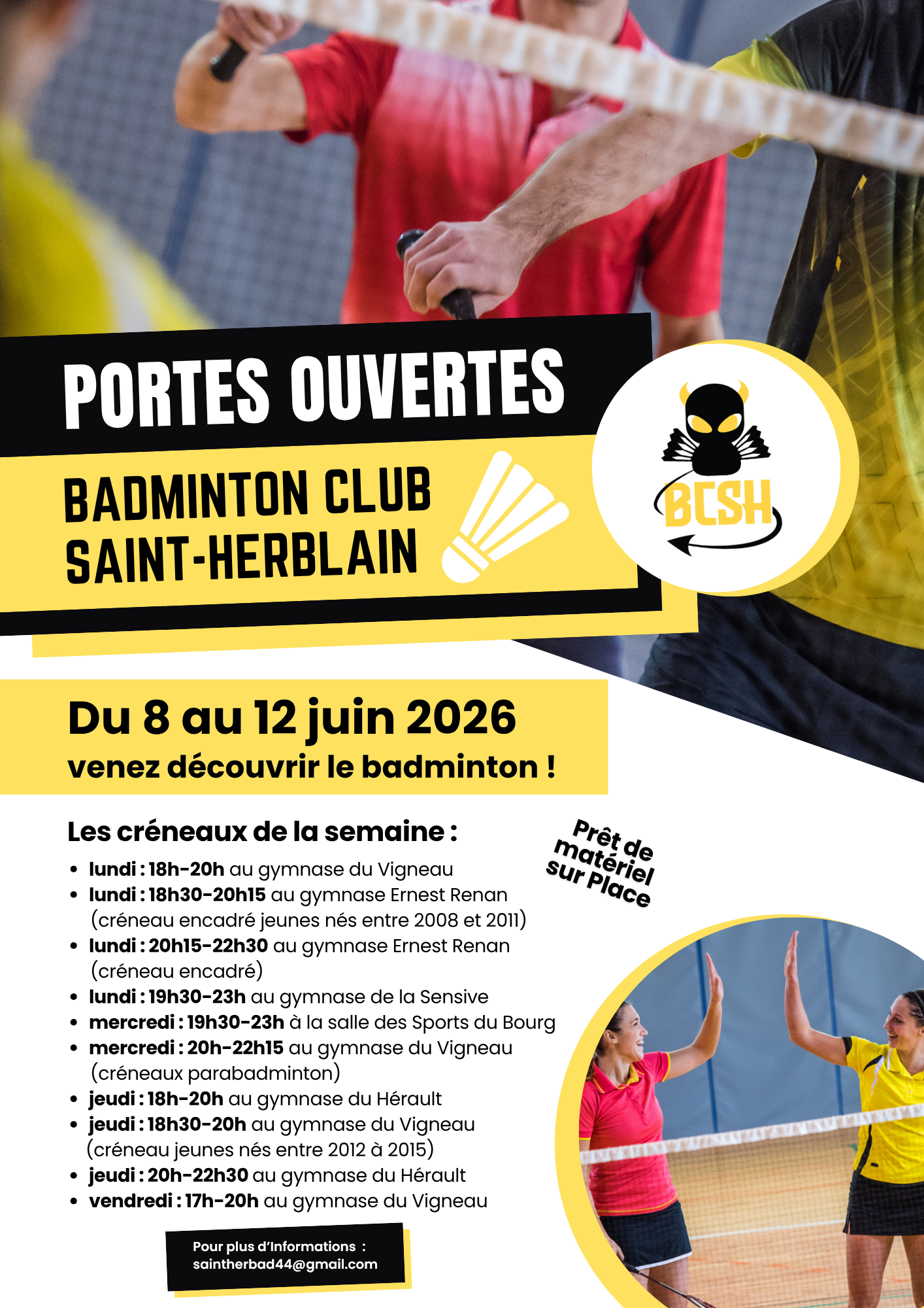 Venez tester le badminton aux Portes Ouvertes du BCSH!